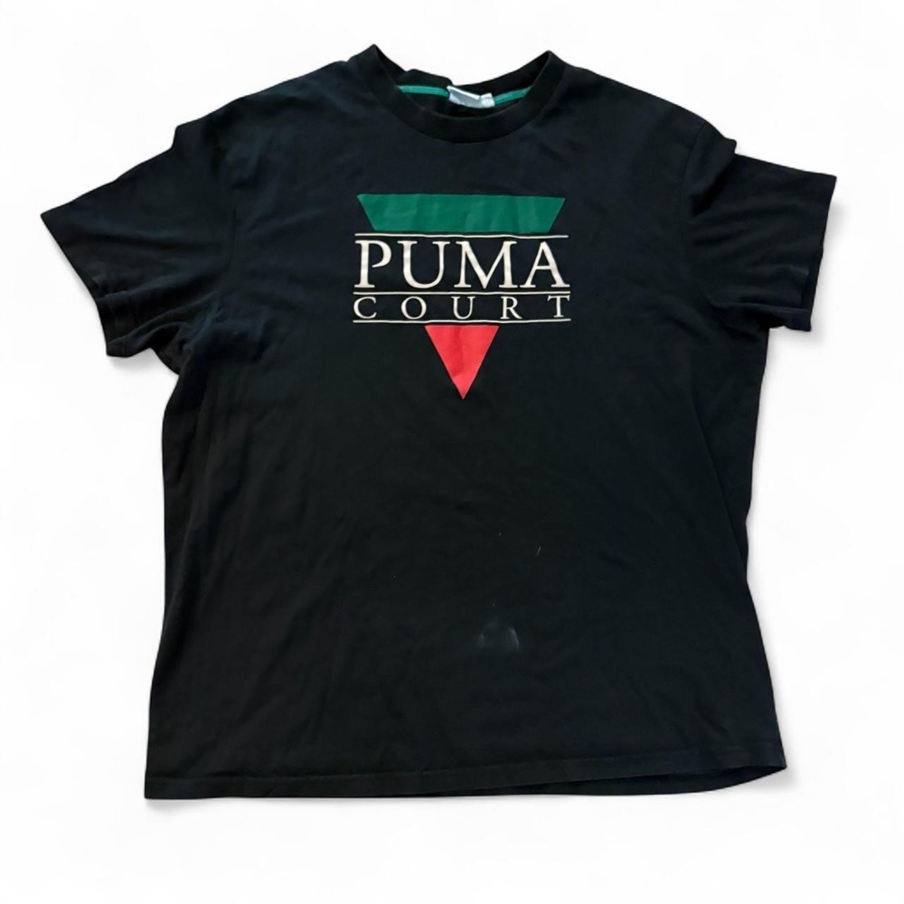 Puma Court Black Retro Graphic T-Shirt Mens Size L Short Sleeve Crewneck